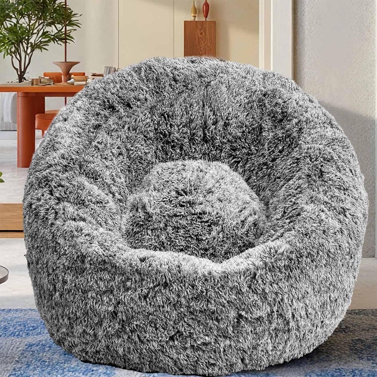 Fluffy Bean Bag Chair for Kids, with Plush Faux Fur Cover, 2.5FT Memory Foam Bean Bag Chairs for Teens & Kids, Ultra Soft Sofa for Living Room/Bedroom/Dorm,Rainbow