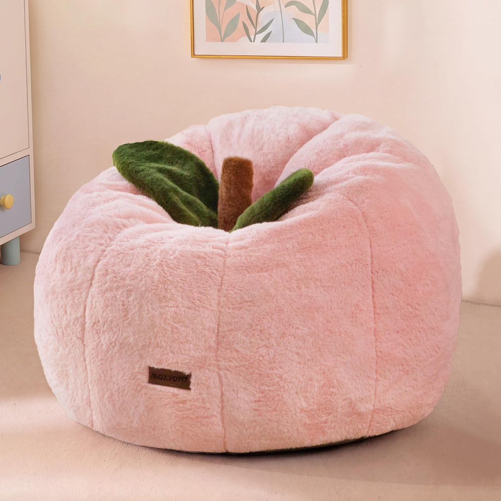 MAXYOYO Kids Bean Bag Chair, Apple-Shaped Toddler Sofa with Fur Fabric