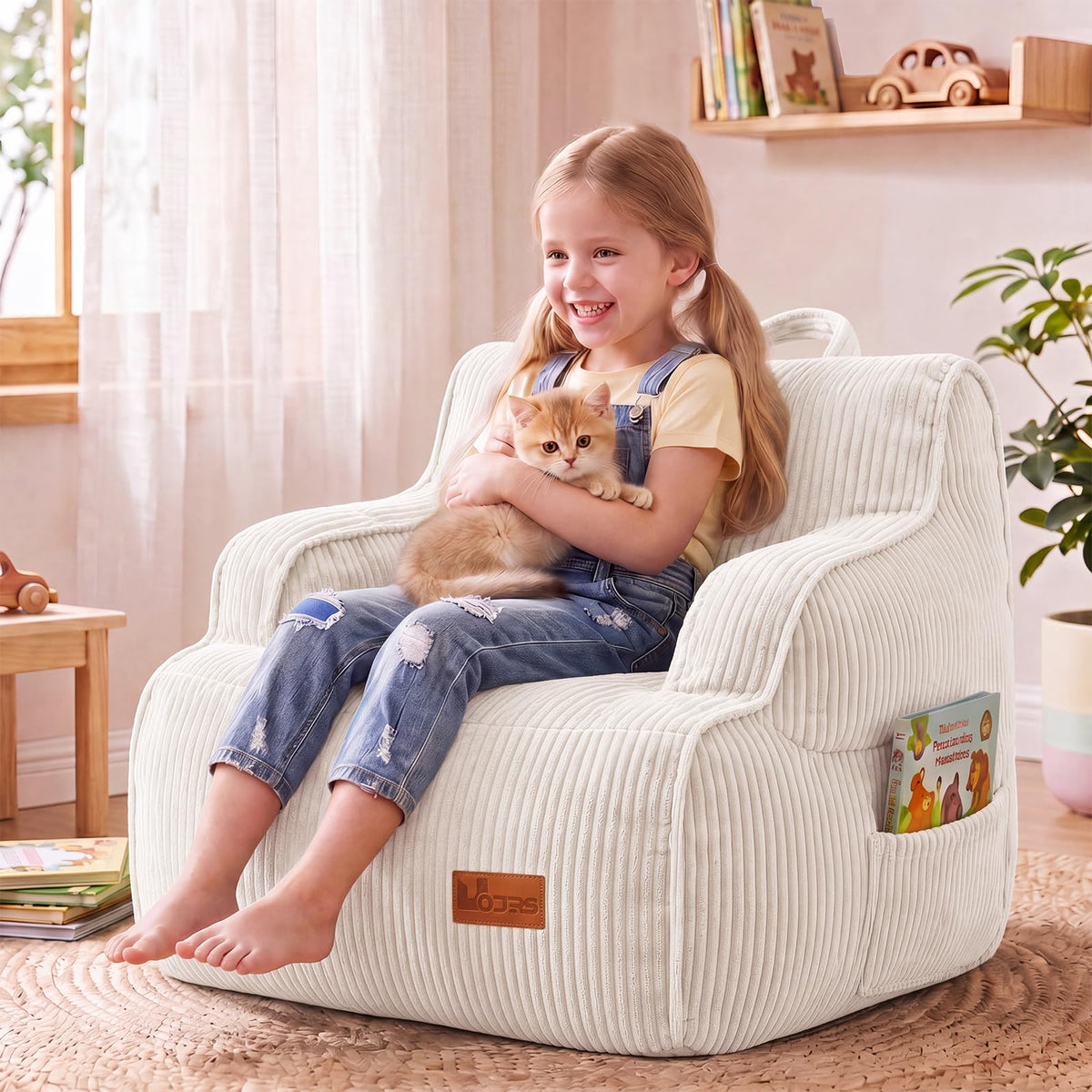 Bean Bag Chairs for Kids, Kids Bean Bag with Side Pocket-BurntOrange