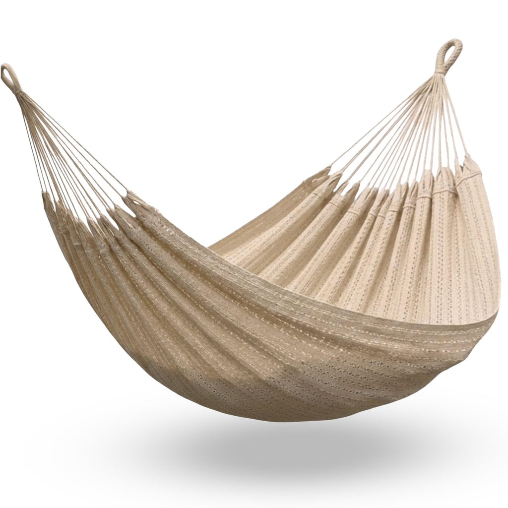 Hammock for 1-2 Person, 475 lbs Capacity – Handwoven Mexican Hammock, 100% Soft Cotton – 9.8 ft Mayan Hammock for Patio, Backyard, Indoor & Camping – Medium, Beige