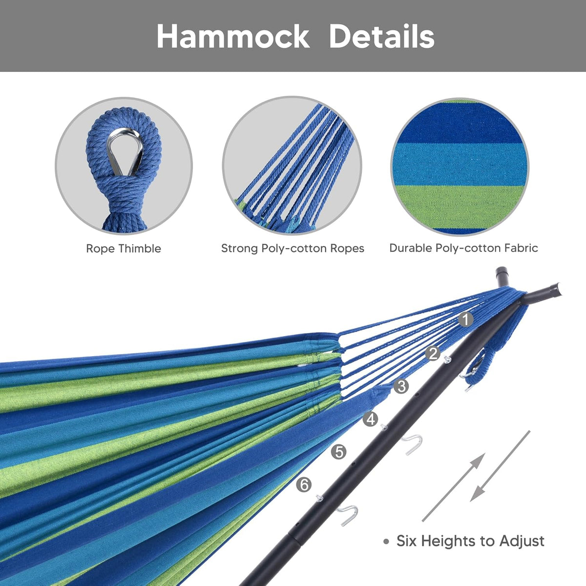 SUNCREAT 2-in-1 Hammocks Hammock Chair with Stand, Patented, Blue Stripe