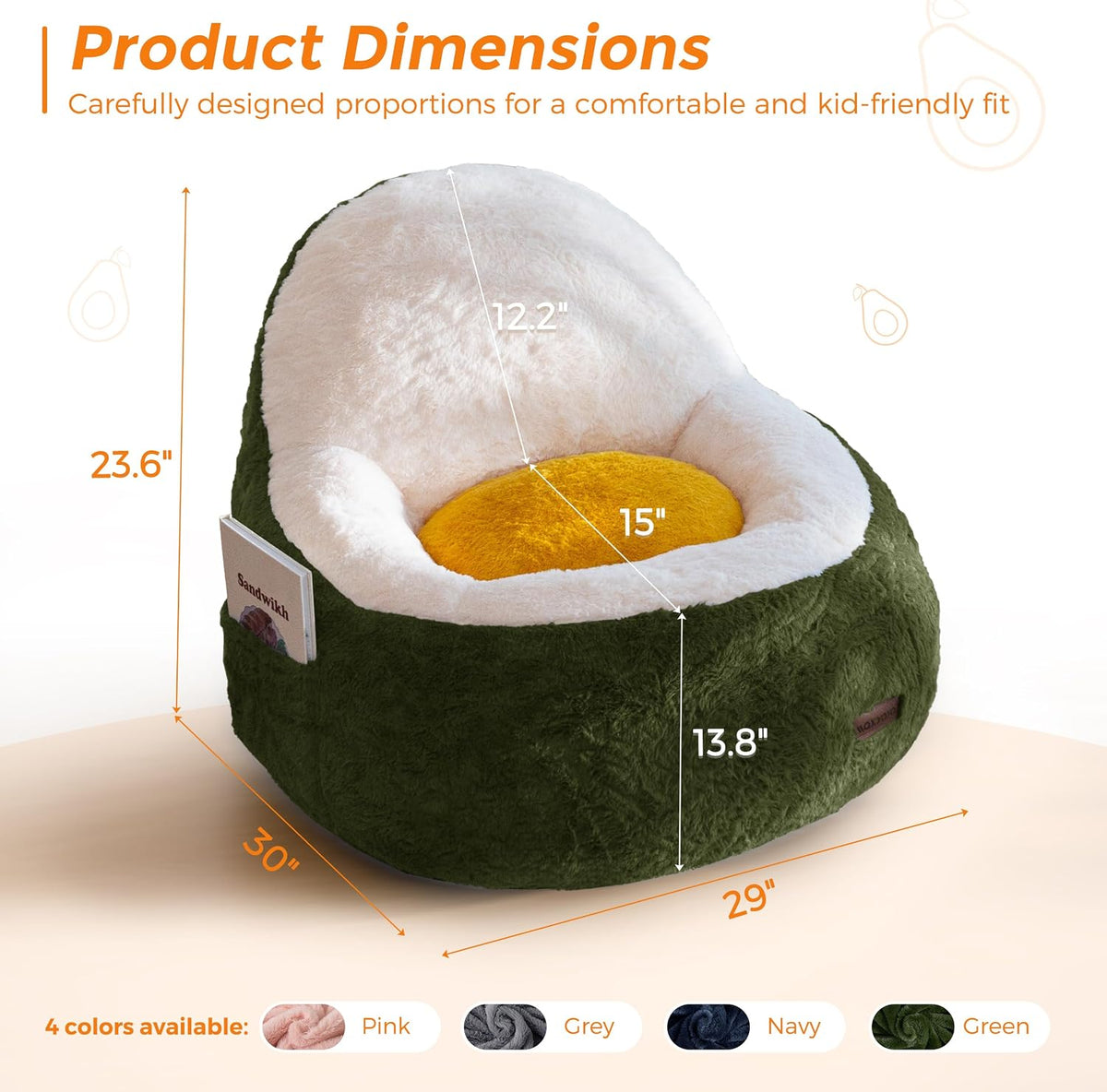 MAXYOYO Bean Bag Chair for Kids, Avocado-Shaped Faux Fur Chair