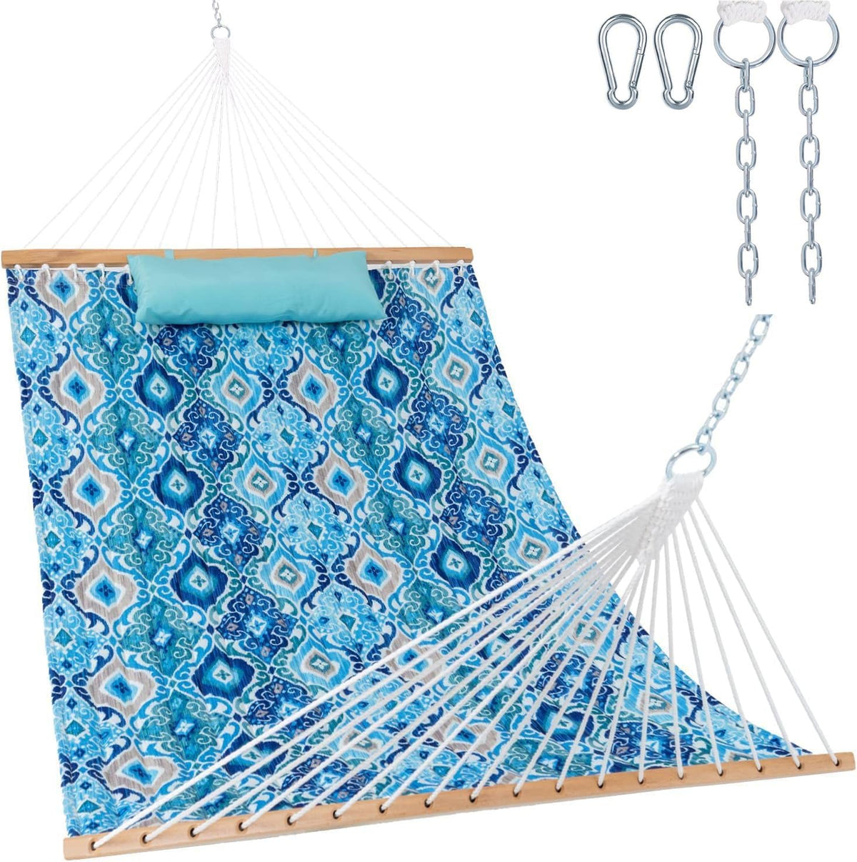 Lazy Daze 12FT Double Quilted Hammock for Outside with Pillow, Floral Auqa