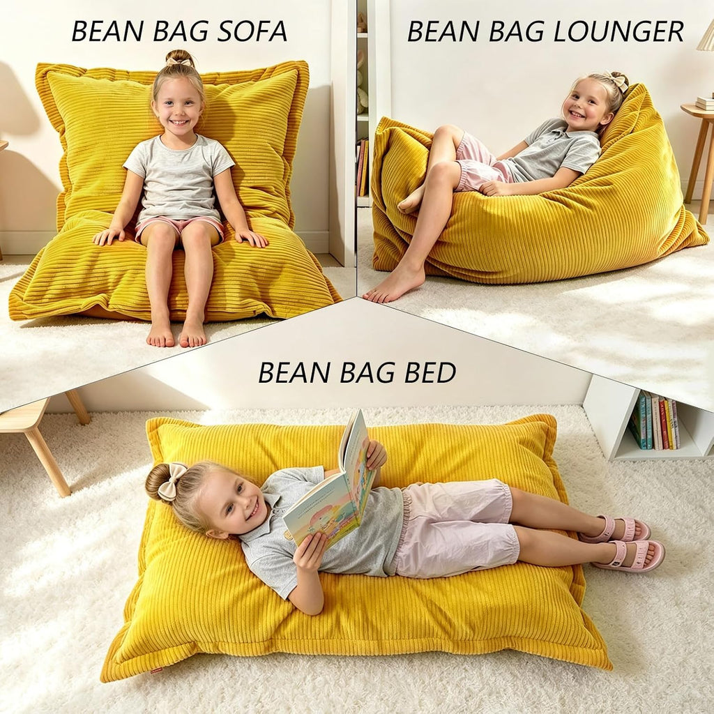 YuppieLife 3-in-1 Kids Bean Bag Sofa Bed – Cozy Floor Chair for Reading