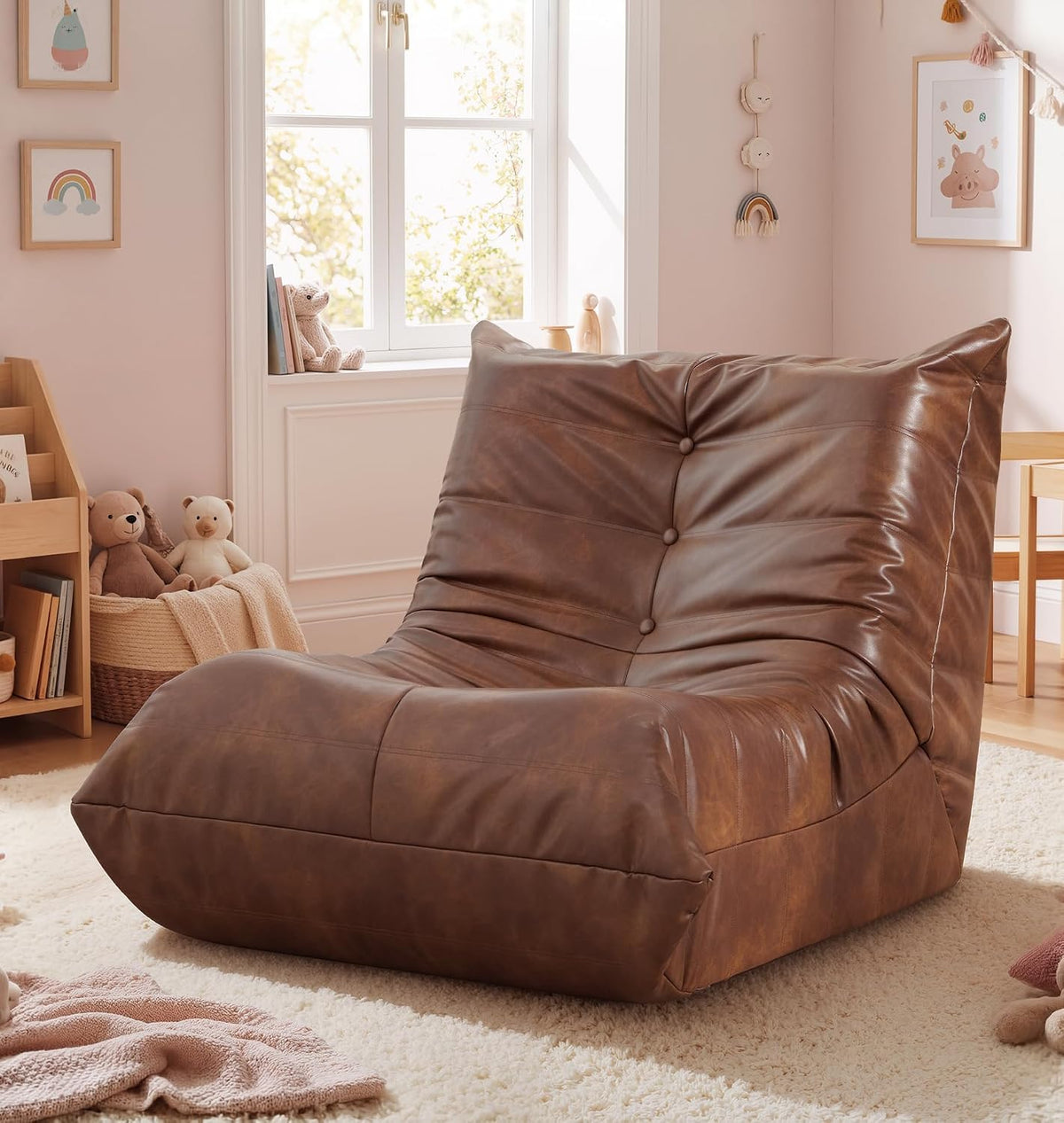 Hobestluk Bean Bag Chair for Teens Large Beanbag Couch with Leather Fabric