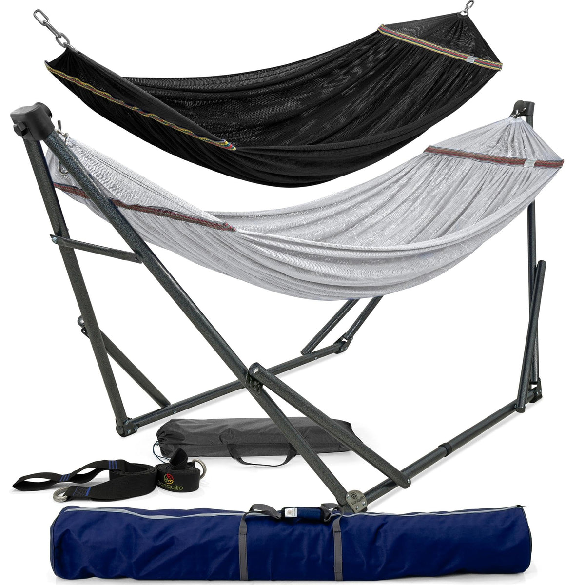 Tranquillo 600lbs Double Hammock with Stand Outdoor Indoor, Camping- Aegean