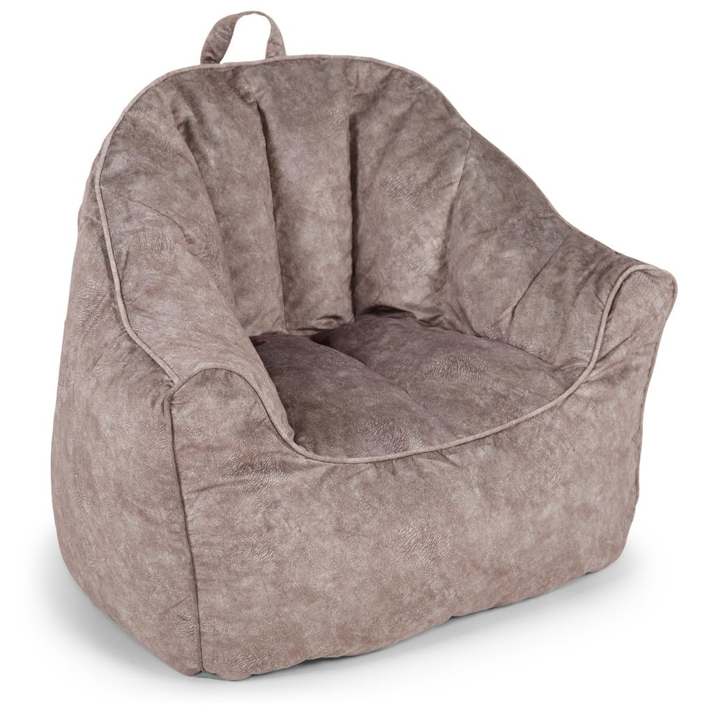 Big Joe Roma Kid's Bean Bag Chair, Oat Sherpa and Graphite, Vegan Suede, 2 Foot Lightweight Refillable Children's Seat