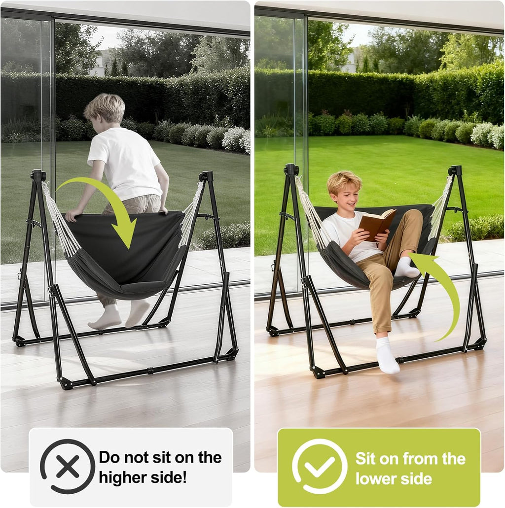2-in-1 Hammock Chair with Stand, Portable Hammock, Black