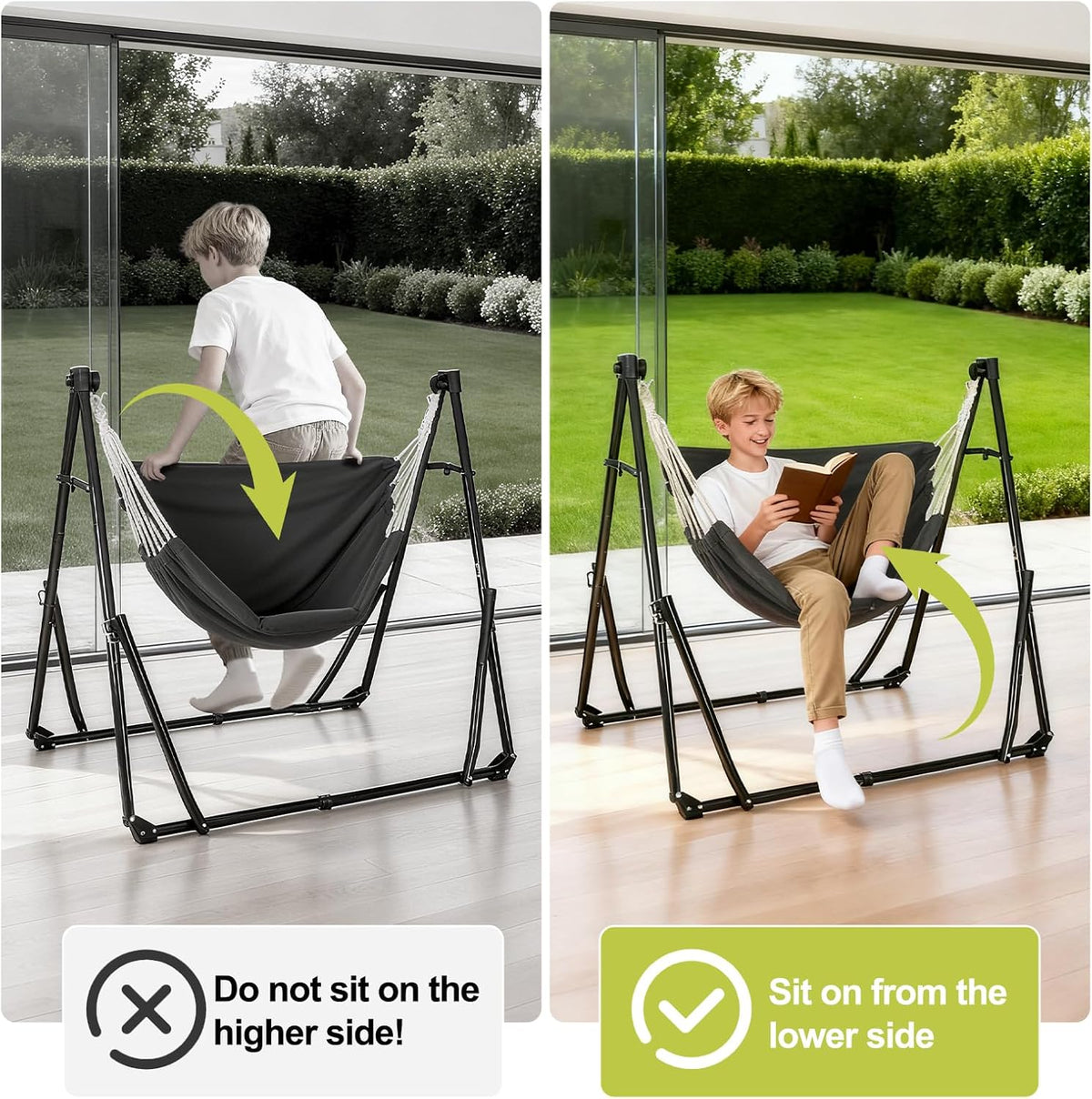 2-in-1 Hammock Chair with Stand, Portable Hammock, Black
