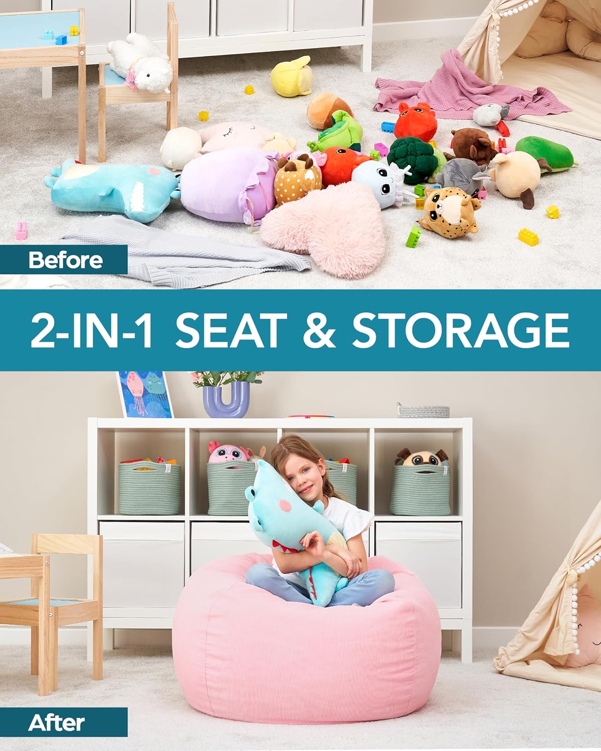 Huddle Designer Stuffed Animal Bean Bag Storage Chair Cover XL Pink