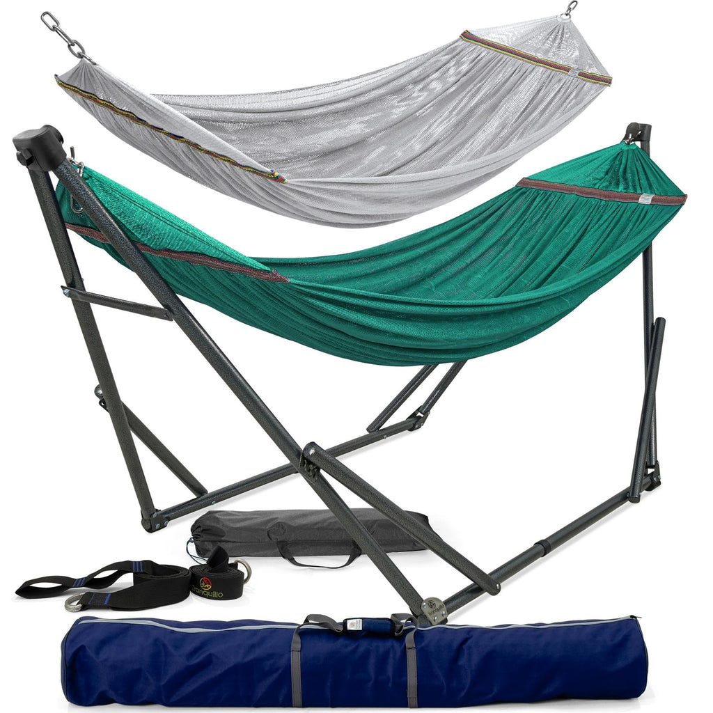 Tranquillo 600lbs Double Hammock with Stand Outdoor Indoor, Camping- Aegean