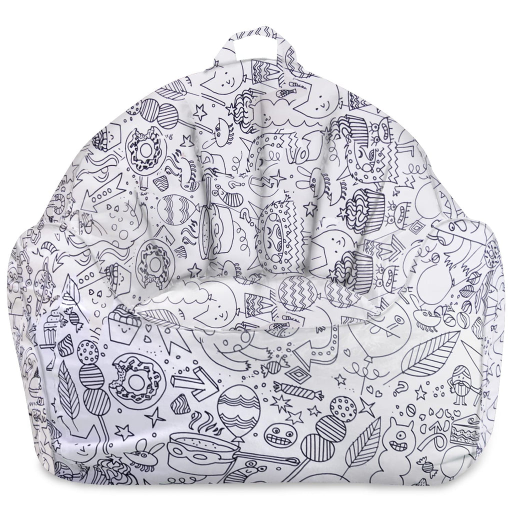 Posh Creations Structured Comfy Bean Bag Chair for Gaming, Reading, and Watching TV, Malibu Lounge, Canvas - Forest Critters on White
