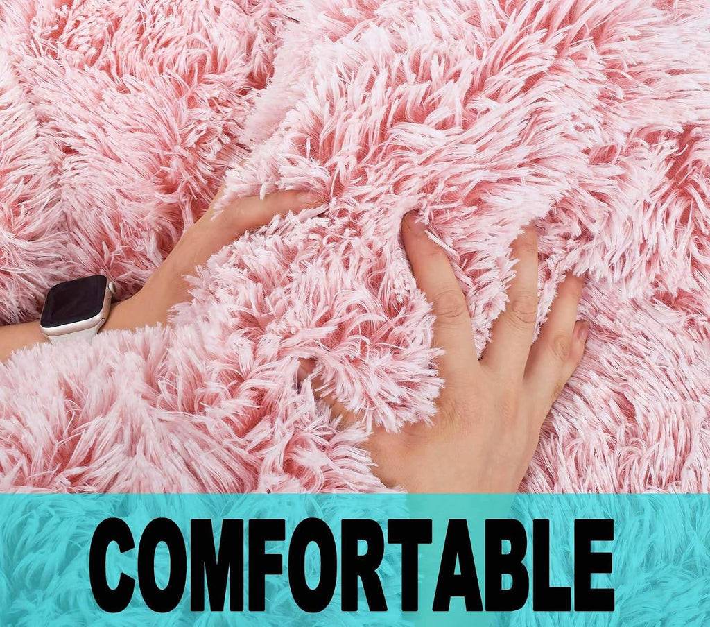 Fluffy Bean Bag Chair for Kids, 2.5FT Round Memory Foam Filled Bean Bag for Teens & Kids, Ultra Soft Faux Fur Fabric Bean Bag Chairs for Playroom, Living Room, Bedroom,Pink