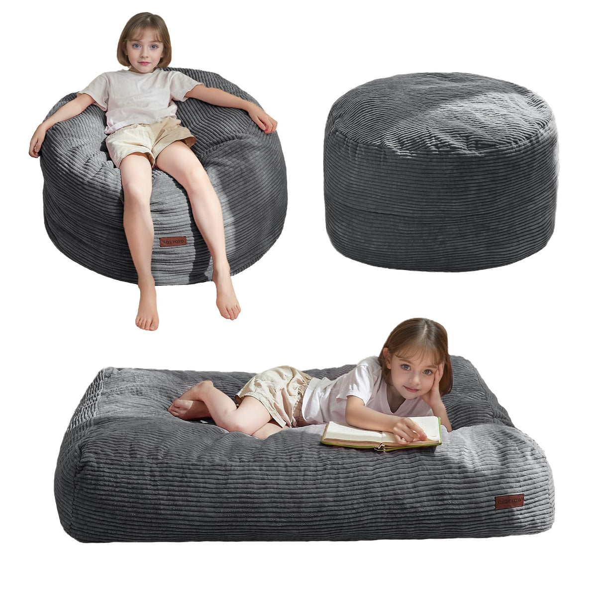 MAXYOYO Bean Bag Chair for Kids, Convertible Bean Bag Seat, Orange