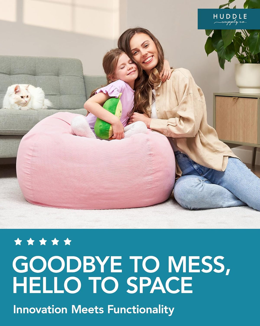 Huddle Designer Stuffed Animal Bean Bag Storage Chair Cover XL Pink