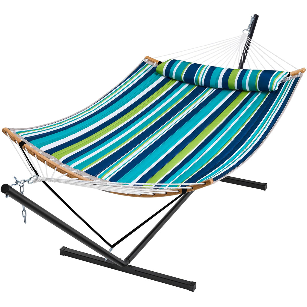 SUPERJARE Hammock with Stand, 2 Person Heavy Duty Hammock with Padded Cotton, Detachable Pillow & Strong Curved-Bar & Portable Carrying Bag, Perfect for Outdoor & Indoor - Dark Cyan