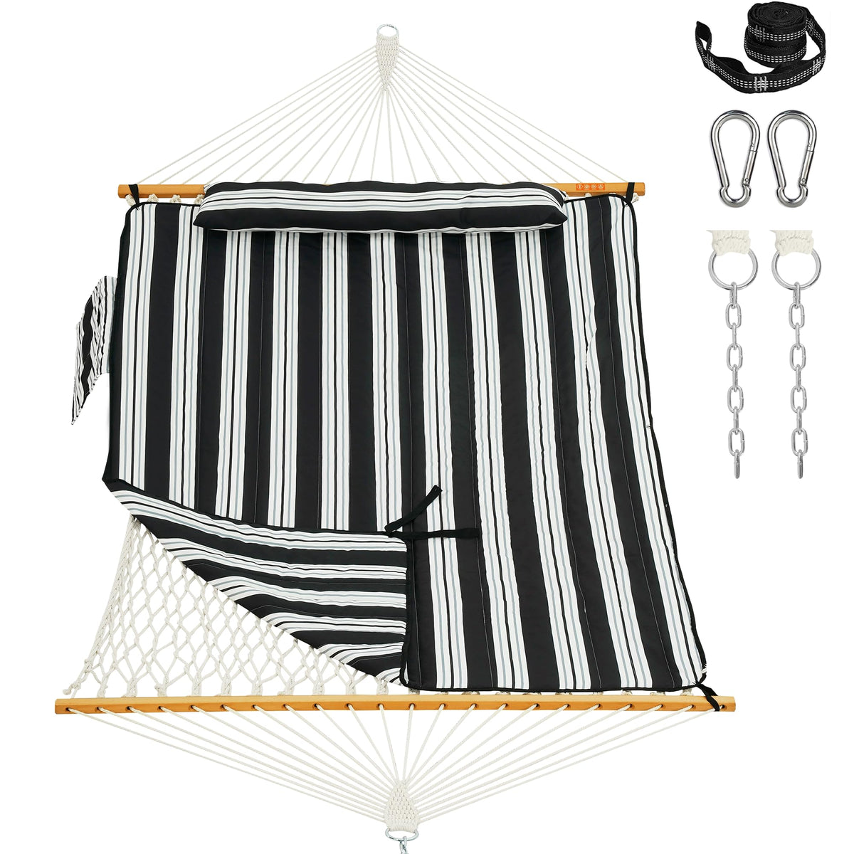 Lazy Daze Double Handwoven Rope Hammock with Pad and Pillow Set for Outdoor