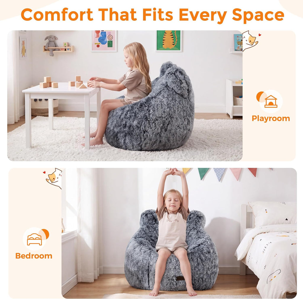MAXYOYO Kids Bean Bag Chair, Cute Design Kids Floor Lounge Sofa, Black