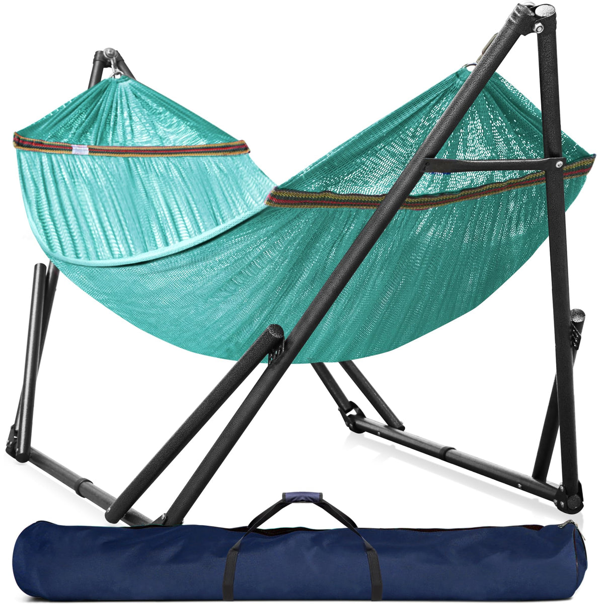 Tranquillo 600lbs Double Hammock with Stand Outdoor Indoor, Camping- Aegean