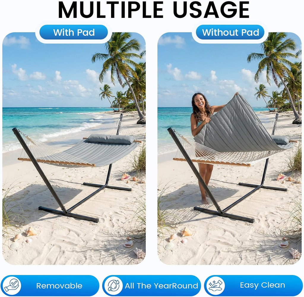ANAGOO Hammock with Stand,Cotton Rope Hammock with Polyester, Gray