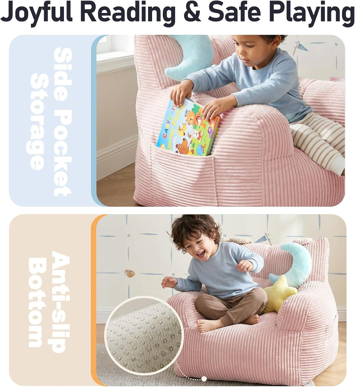 little dove Kids Bean Bag Chair with 2 Plush Toys, Comfy Bean Bag Sofa