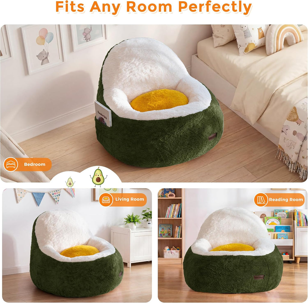 MAXYOYO Bean Bag Chair for Kids, Avocado-Shaped Faux Fur Chair