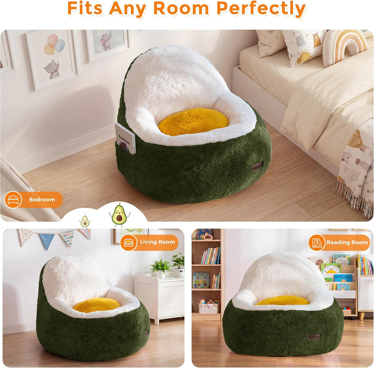 MAXYOYO Bean Bag Chair for Kids, Avocado-Shaped Faux Fur Chair