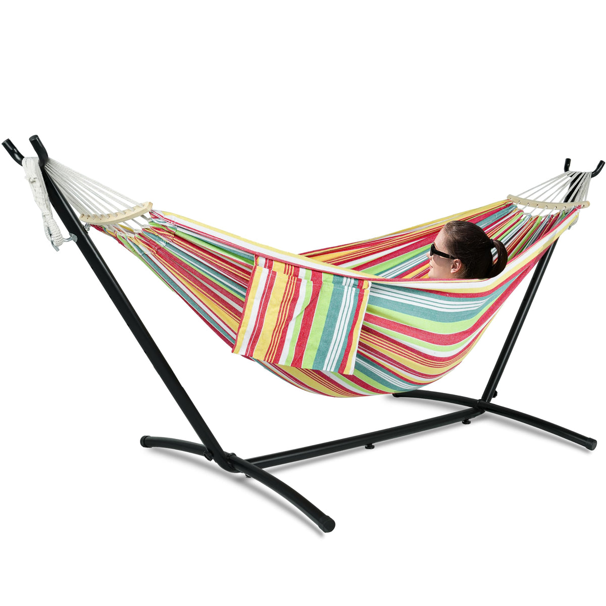 GAFETE Double Hammocks with Stand for Outside, Max 600lbs, (Classic Red)