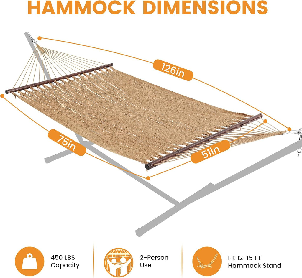 Lazy Daze 2 Person Caribbean Rope Hammock, Handwoven Double Hammock