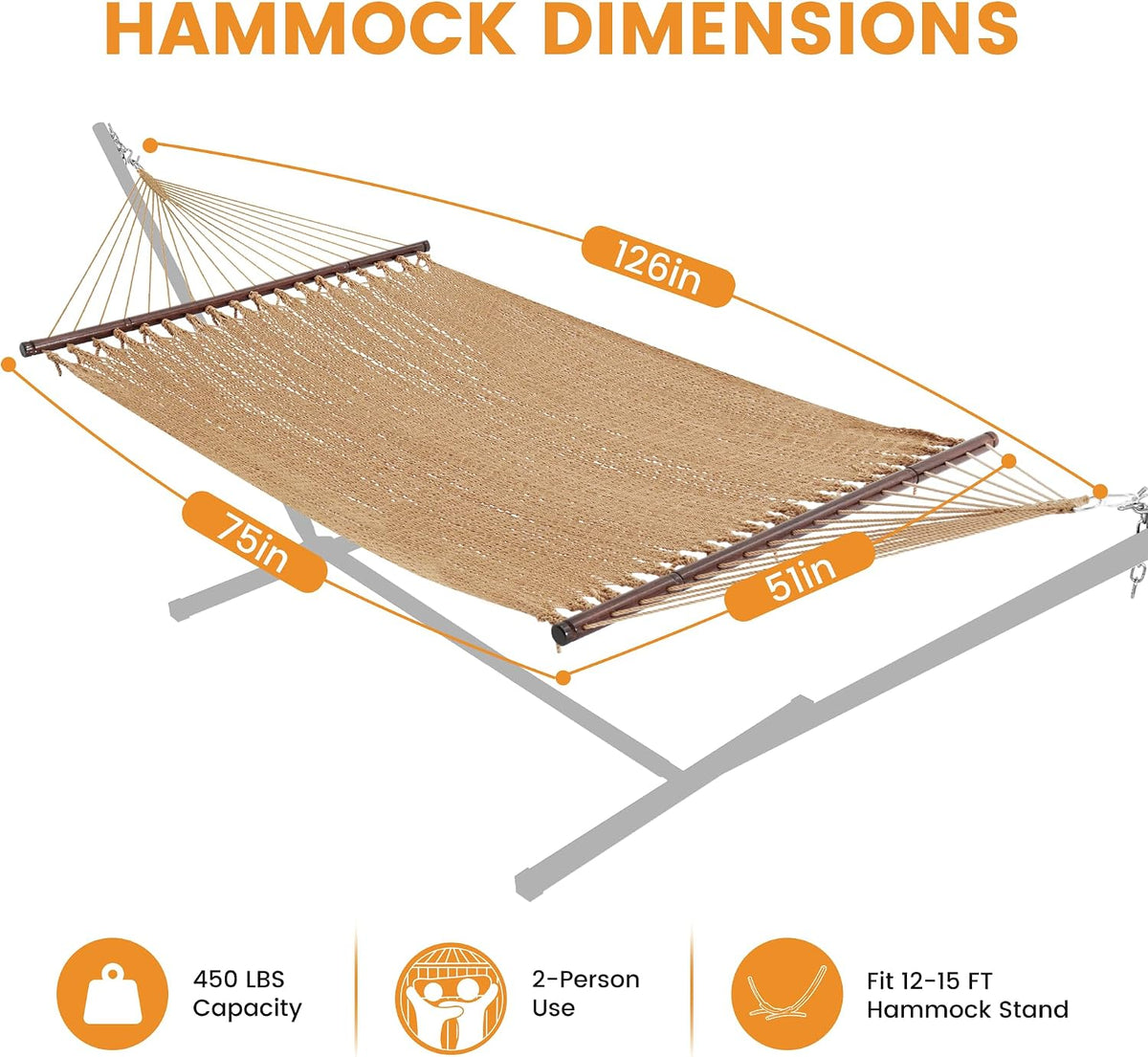Lazy Daze 2 Person Caribbean Rope Hammock, Handwoven Double Hammock