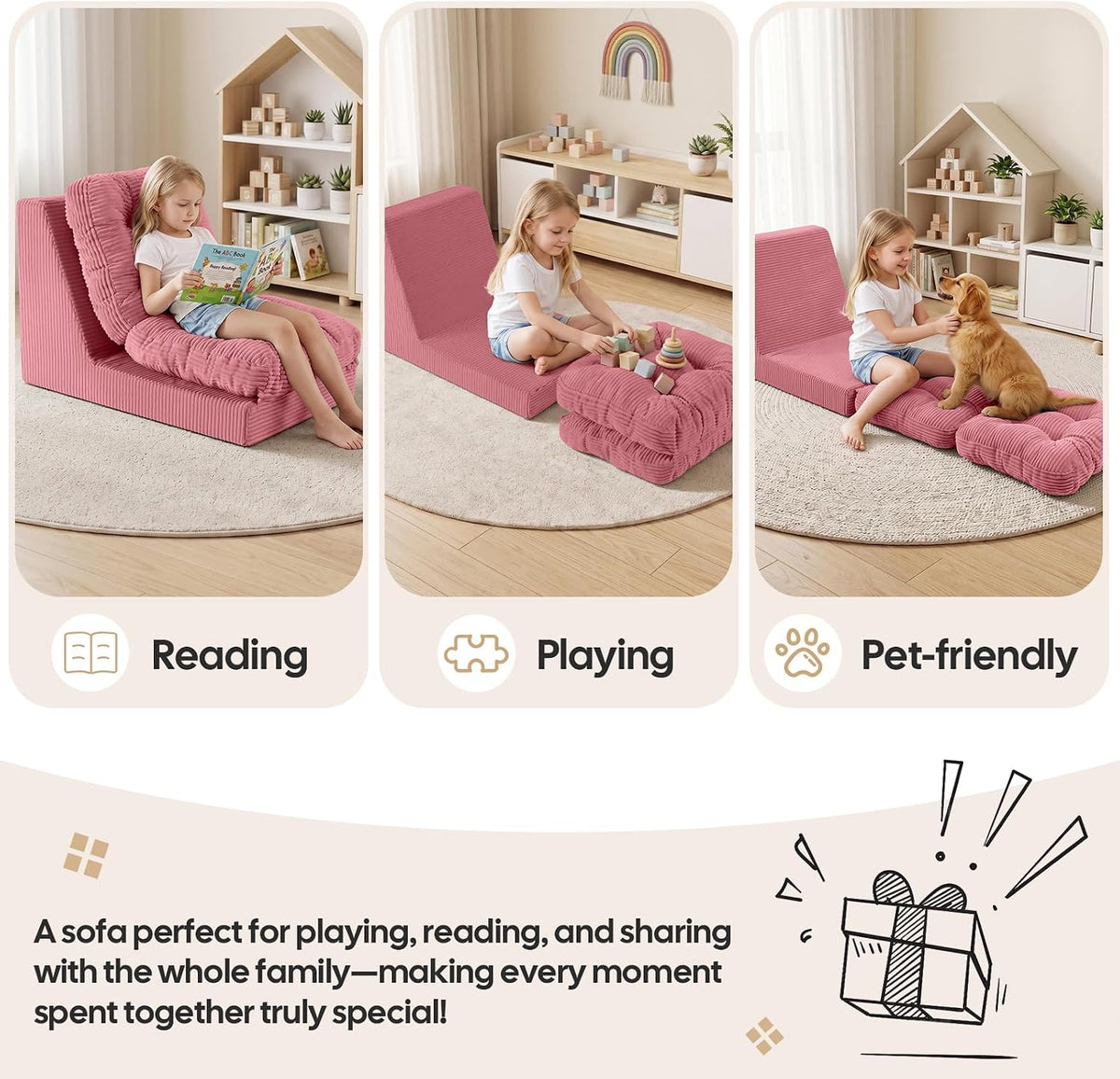 COMAX Bean Bag Chairs for Kids, 3-in-1 Foldable Kids Sofa Couch
