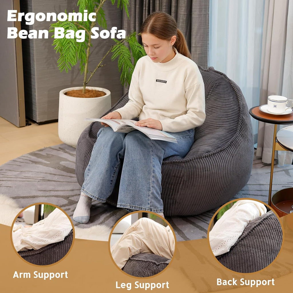 Bean Bag Chair, Cozy Fluffy Beanbag Chairs with Filler for Teens and Kids, Floor Lazy Sofa for Living Room Gaming & Reading (S-Darkgrey)