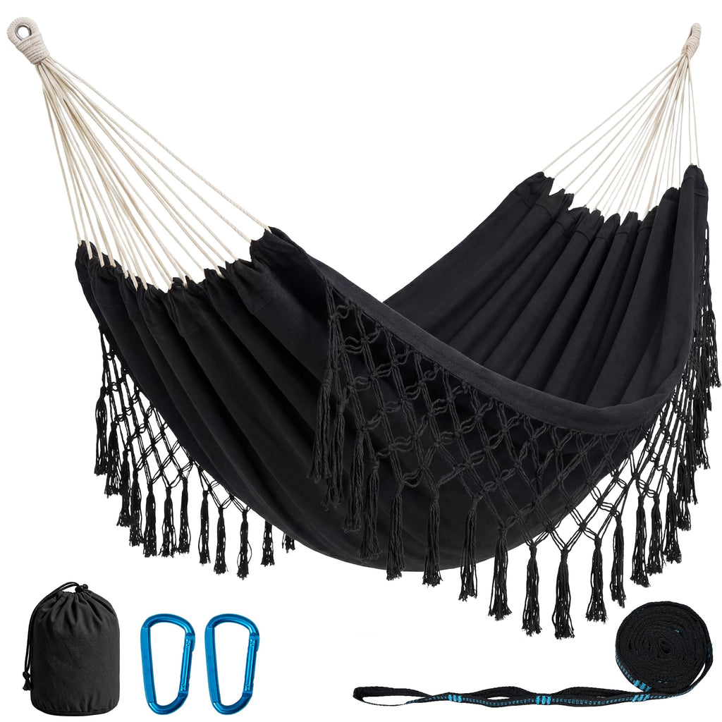 PNAEUT Handmade Tassel Hammock for Outside, 2 Person Tree Hammock for Stand