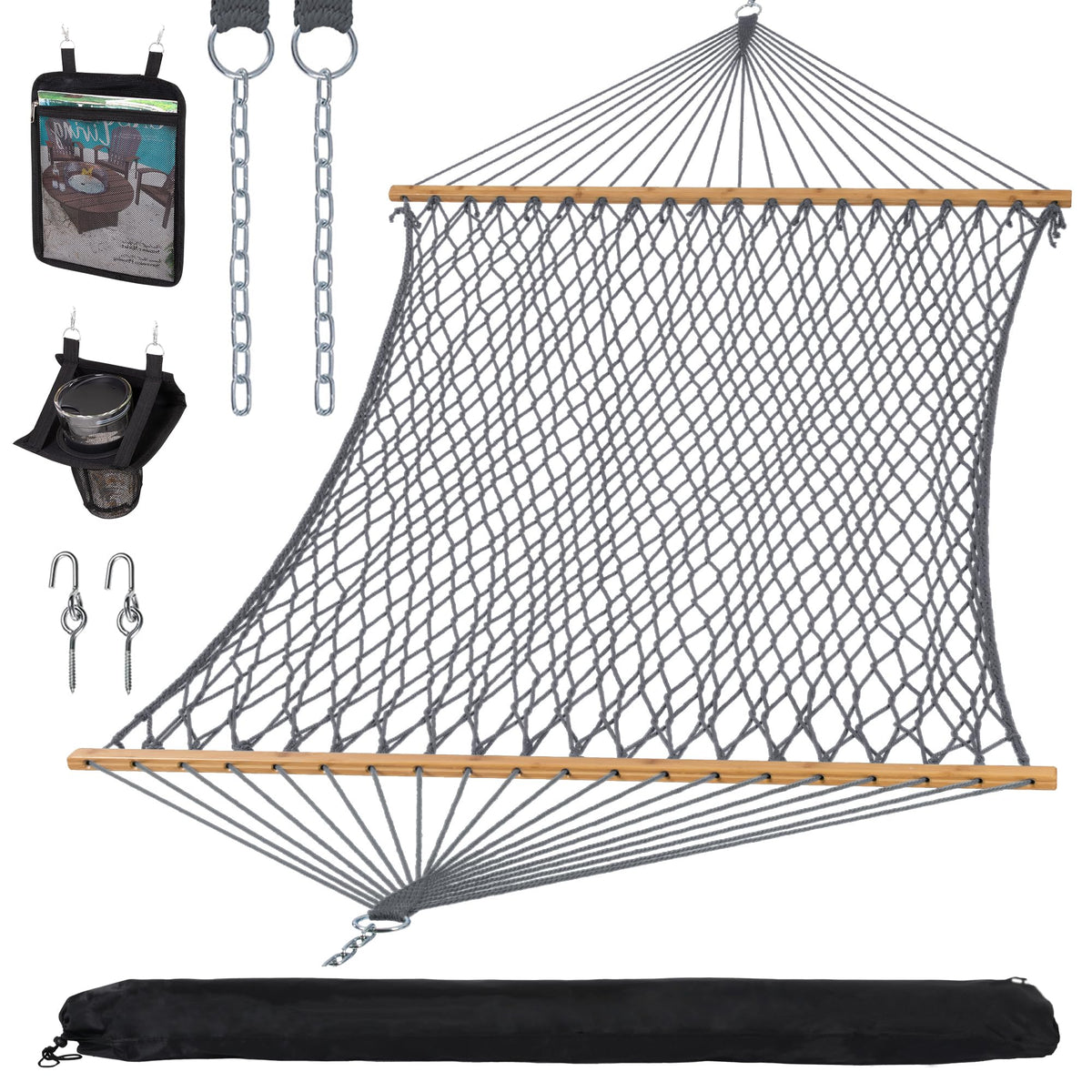 SUNCREAT Traditional Rope Double Hammock, 450 lbs Capacity, Natural