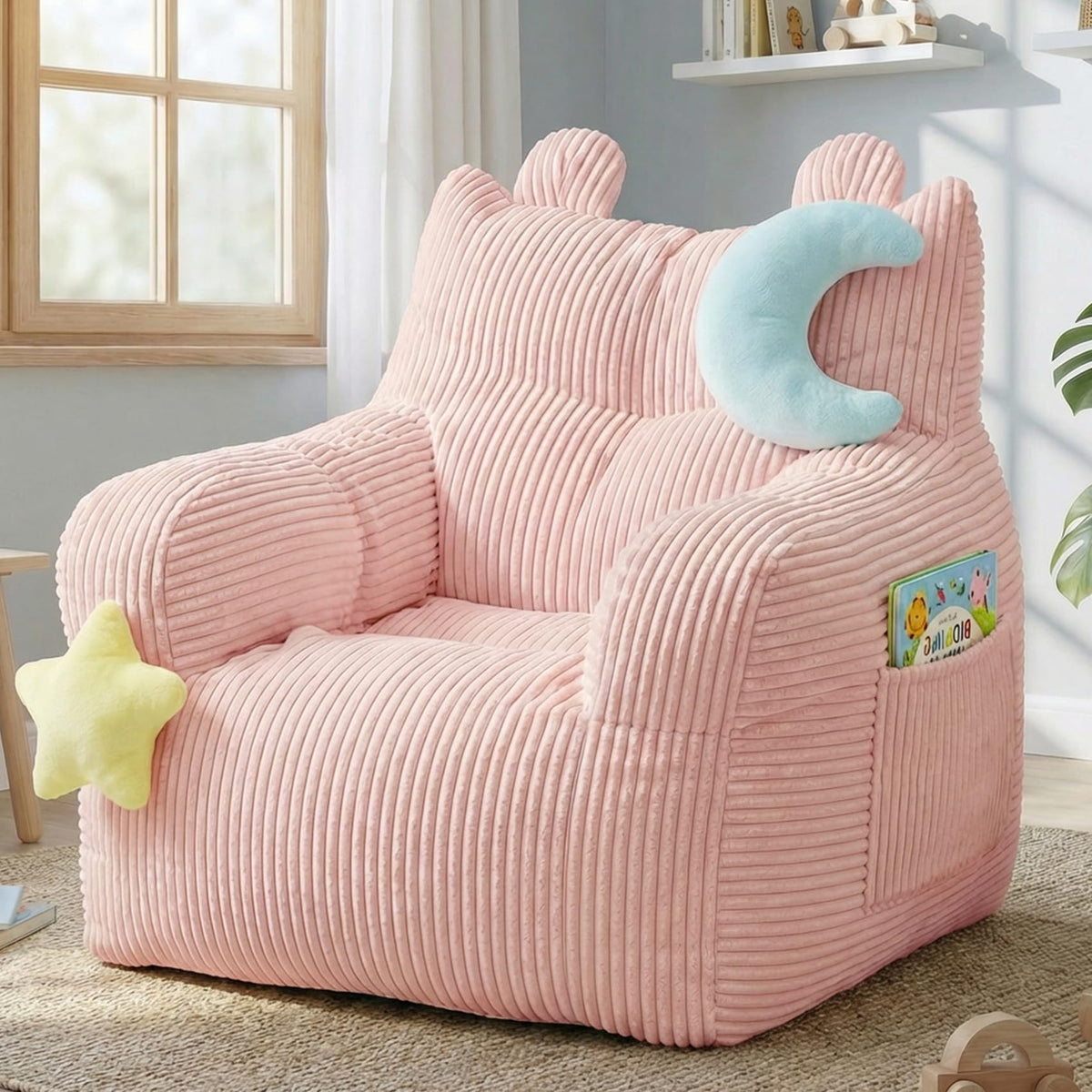 little dove Kids Bean Bag Chair with 2 Plush Toys, Comfy Bean Bag Sofa