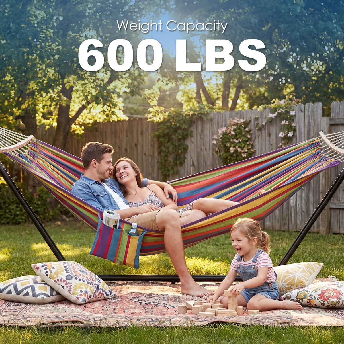 GAFETE Double Hammocks with Stand for Outside, Max 600lbs, (Classic Red)