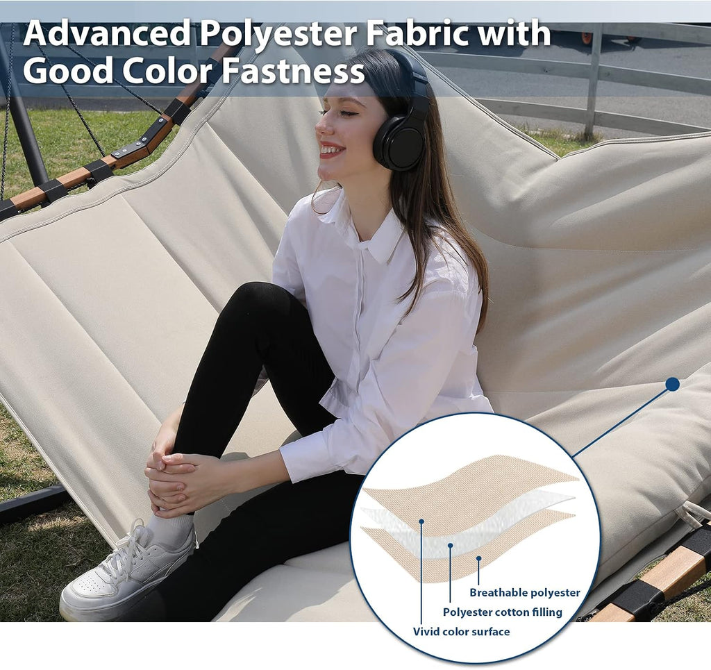 TegerDeger 12FT 2 Person Hammock with Stand V-Shape Spreader Bar - Beige