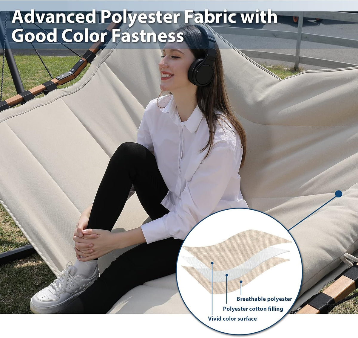 TegerDeger 12FT 2 Person Hammock with Stand V-Shape Spreader Bar - Beige