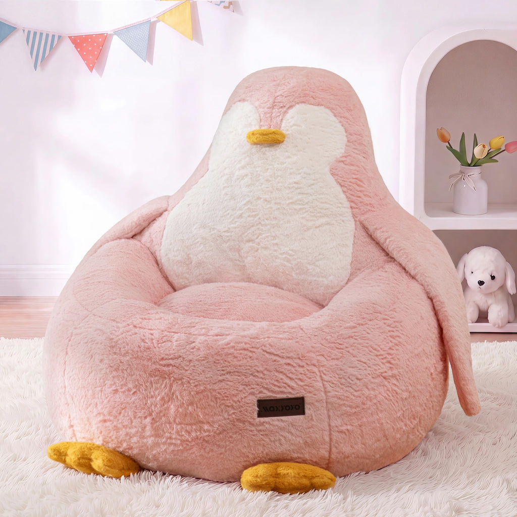 MAXYOYO Kids Bean Bag Chair, Cute Floor Sofa with Penguin‑Shaped Backrest