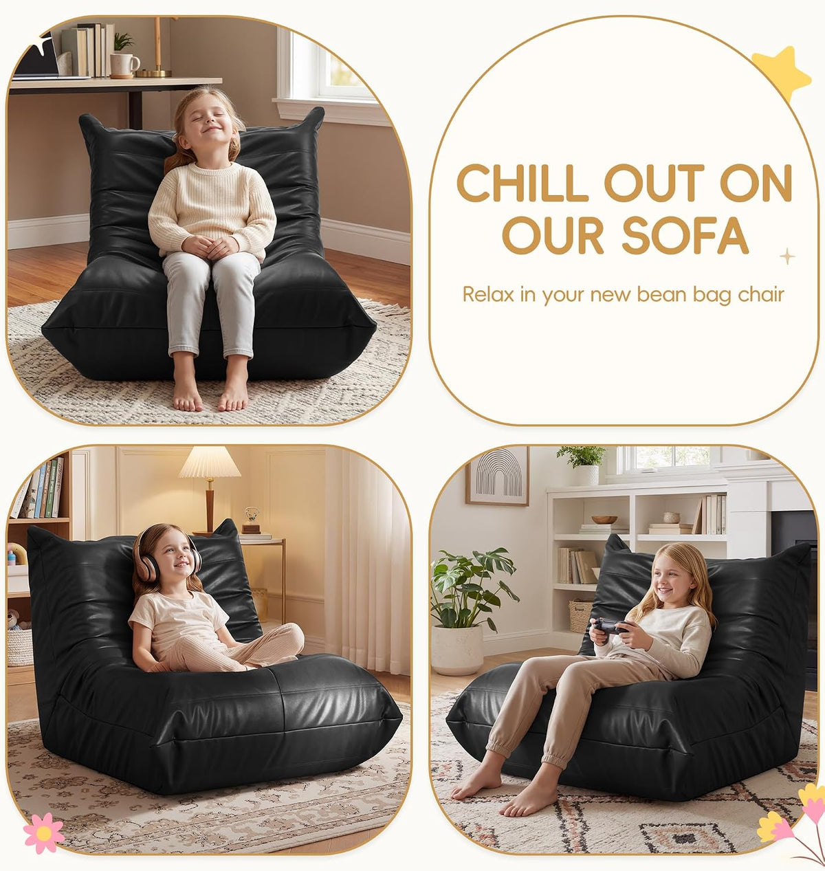 Hobestluk Kids Bean Bag Chair Small Beanbag Couch with Leather Fabric
