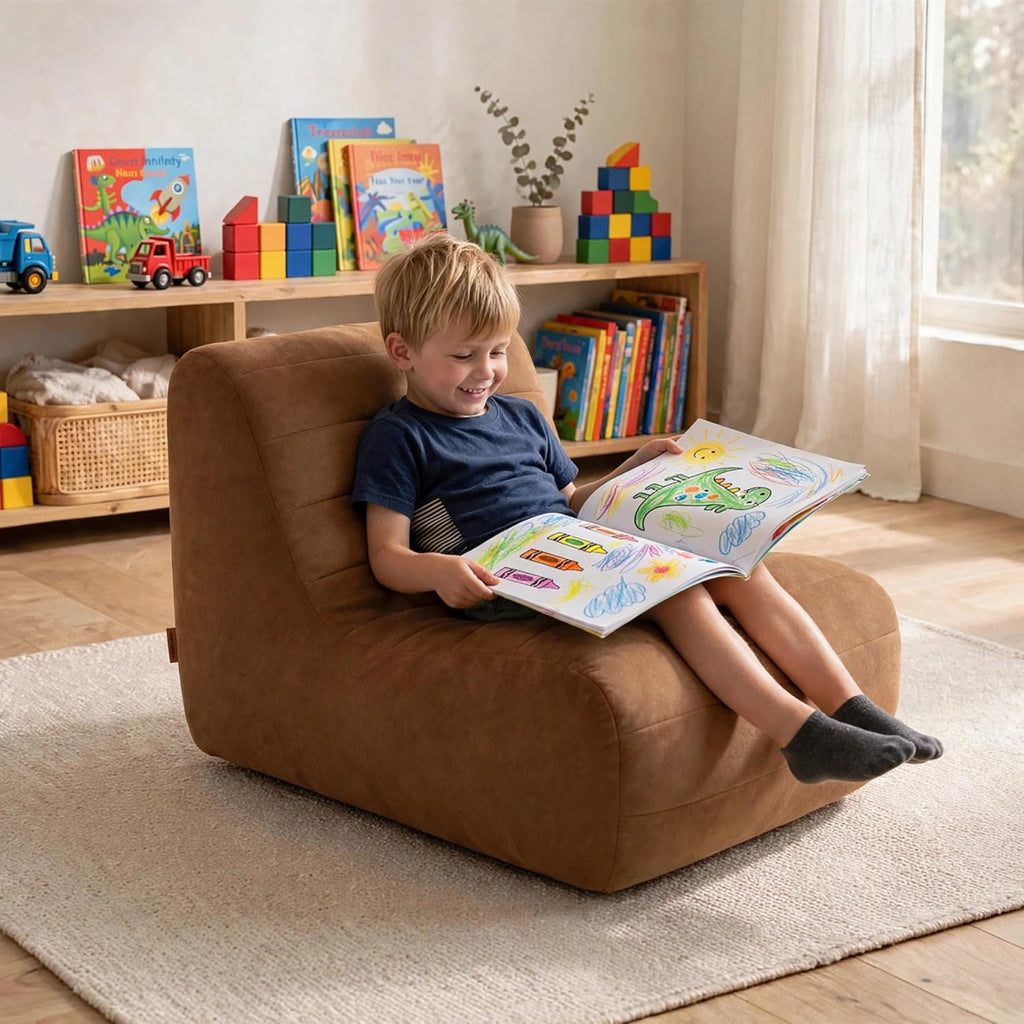 Big Joe Modora Kids Bean Bag Lounger, Chestnut Vegan Suede