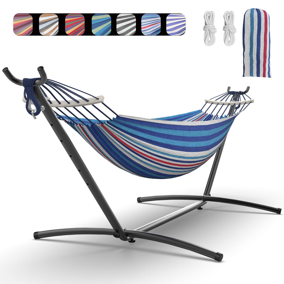 Everyfun Double Hammock with Stand for 2 Person, 600 lb Capacity, Rainbow