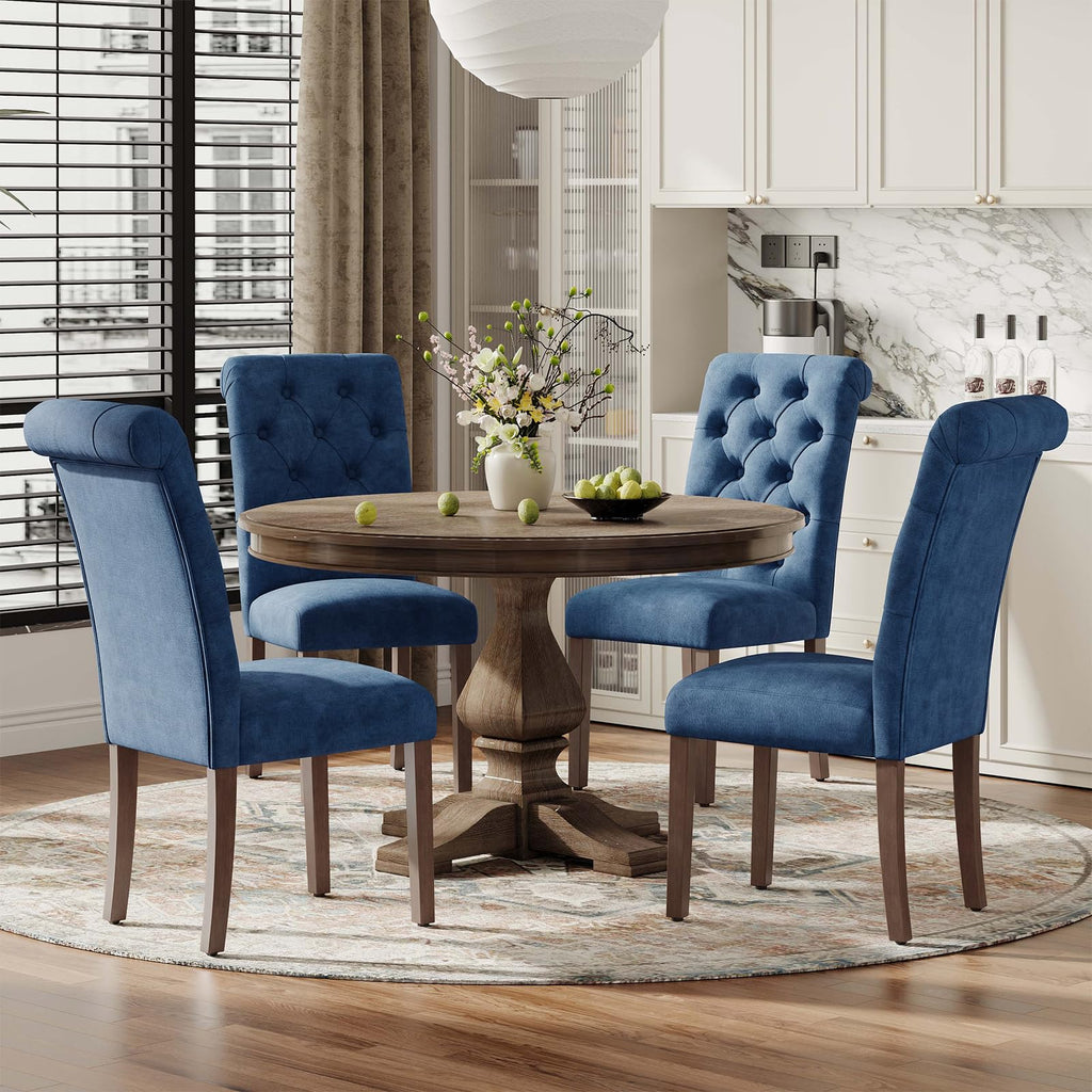 MALOL Upholstered Tufted Dining Room Chairs Set of 4, Parsons Kitchen Chairs with Padded Seat and Solid Wood Legs, Fabric Accent Side Diner Chair for Dining Room/Kitchen/Living Room, Beige