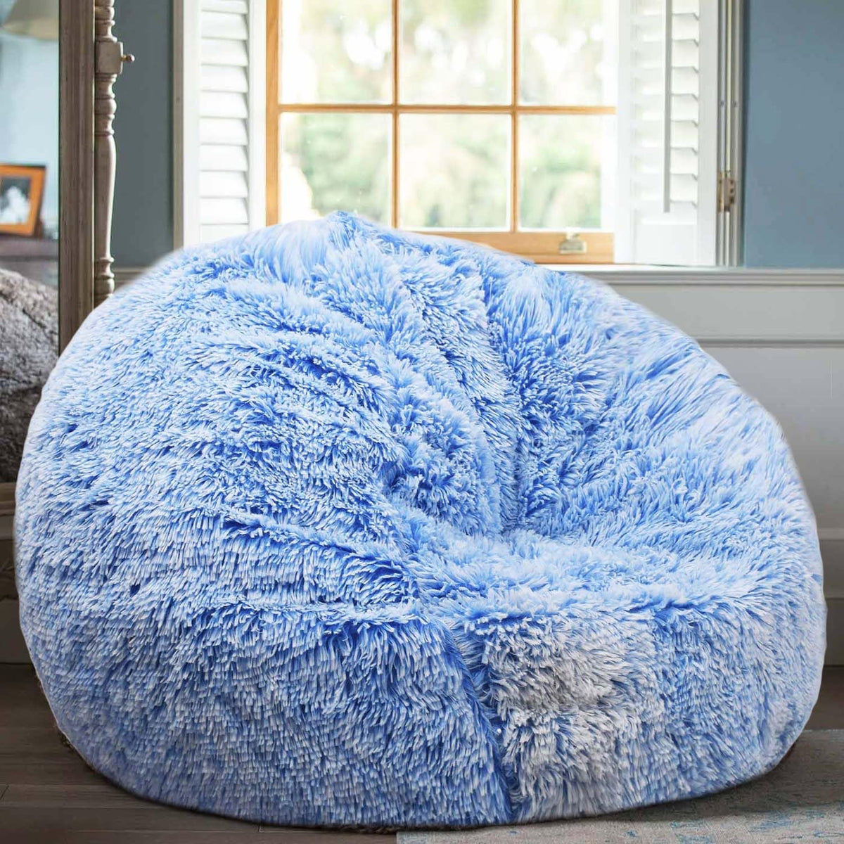 Fluffy Stuffed Animal Storage Bean Bag Chair Cover (No Filler), Faux Fur Comfy Bean Bag Cover for Organizing Plush Toys or Textile, for Adults Teens Kids Girls, Lavender