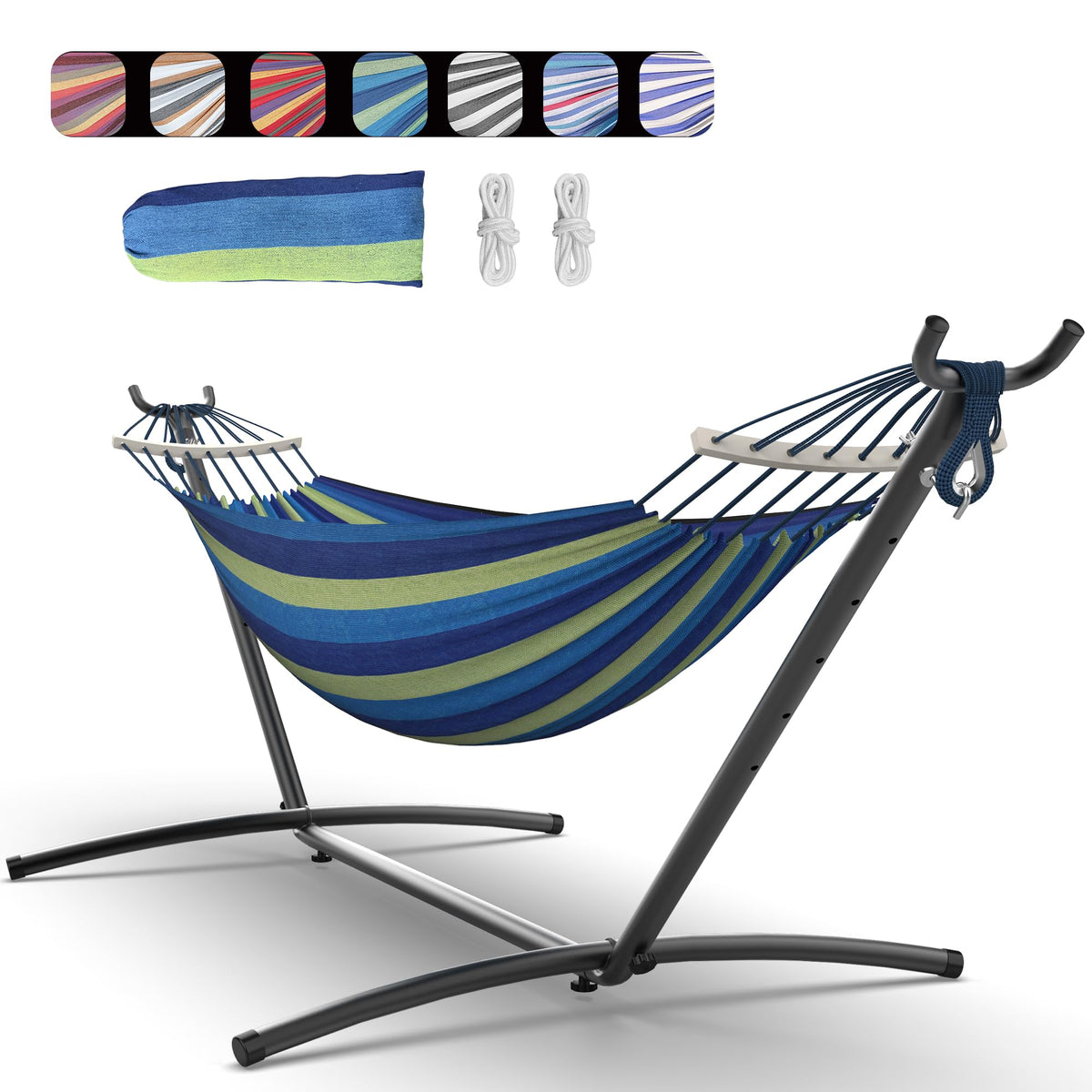Everyfun Double Hammock with Stand for 2 Person, 600 lb Capacity, Rainbow