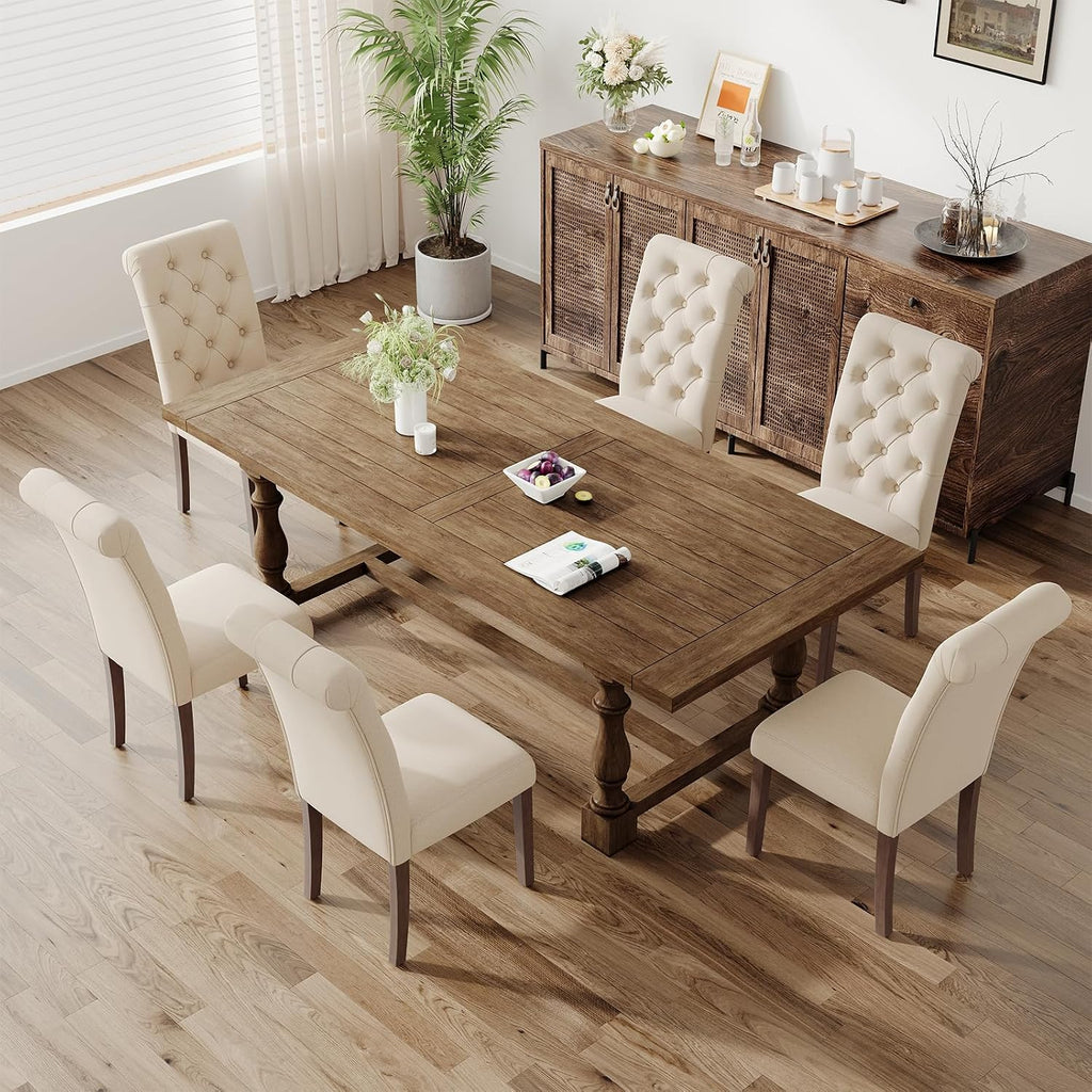 MALOL Upholstered Tufted Dining Room Chairs Set of 4, Parsons Kitchen Chairs with Padded Seat and Solid Wood Legs, Fabric Accent Side Diner Chair for Dining Room/Kitchen/Living Room, Beige