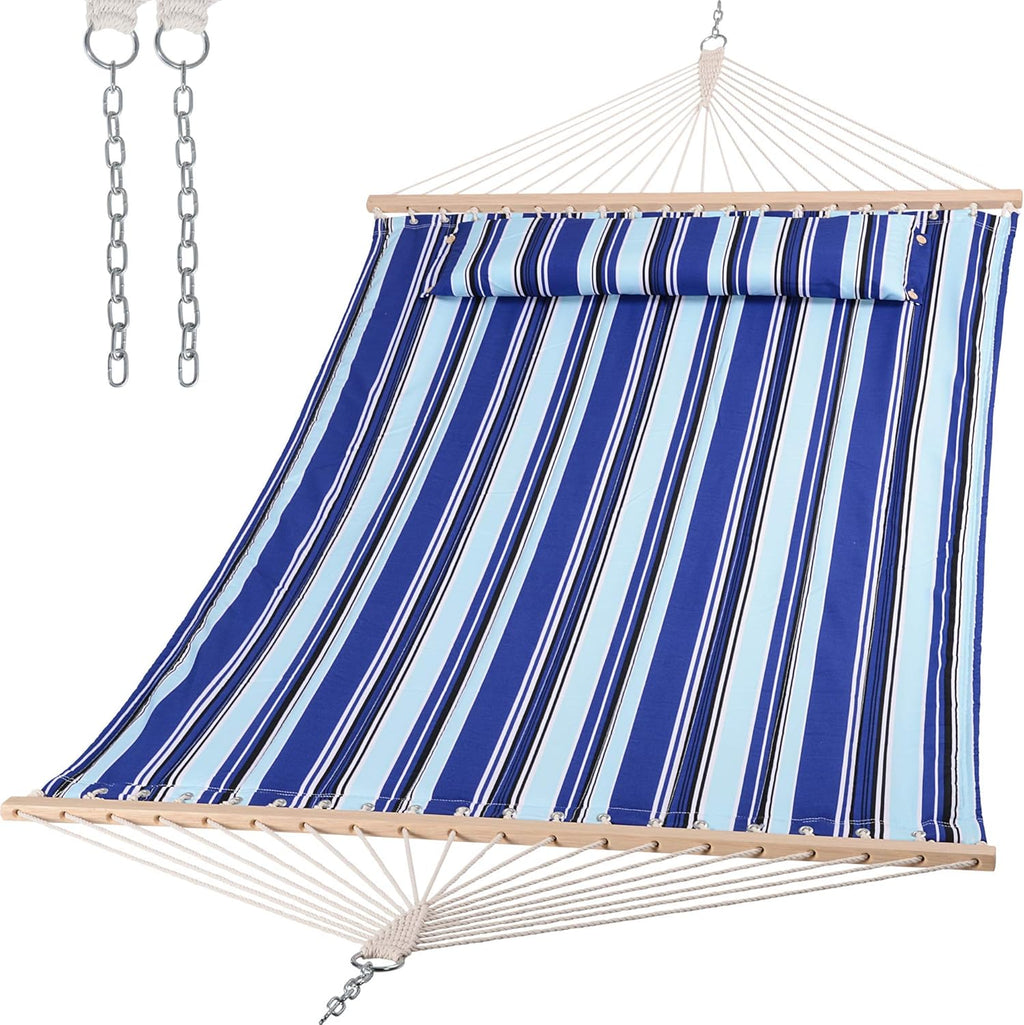 SUNCREAT Hammocks Quilted Fabric Hammock, Max 475lbs Capacity, Blue Stripes