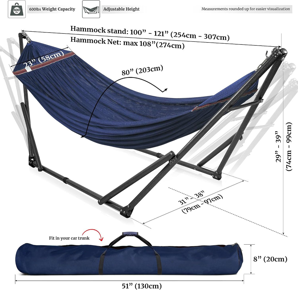 Tranquillo 600lbs Double Hammock with Stand Outdoor Indoor, Camping- Aegean