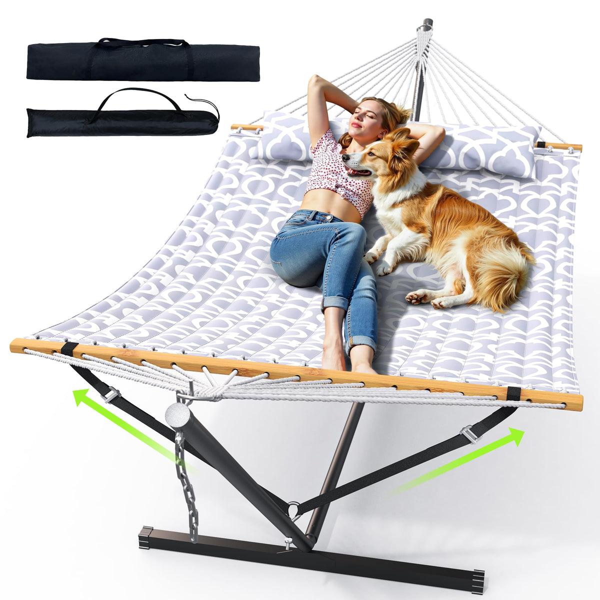 ANAGOO Double Hammock with Stand 500lbs Heavy Duty Outdoor Two Person White