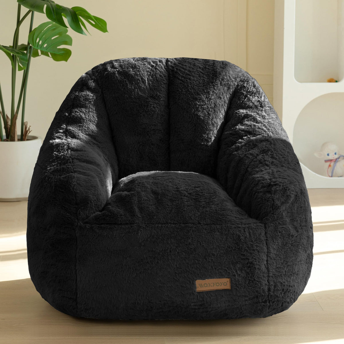 MAXYOYO Kids Bean Bag Chair, Comfy Bean Bag Sofa with Back Support, Faux Fur Cute Chair for Boys and Girls, Stuffed Floor Sofa for Nursery, Bedroom, Pink